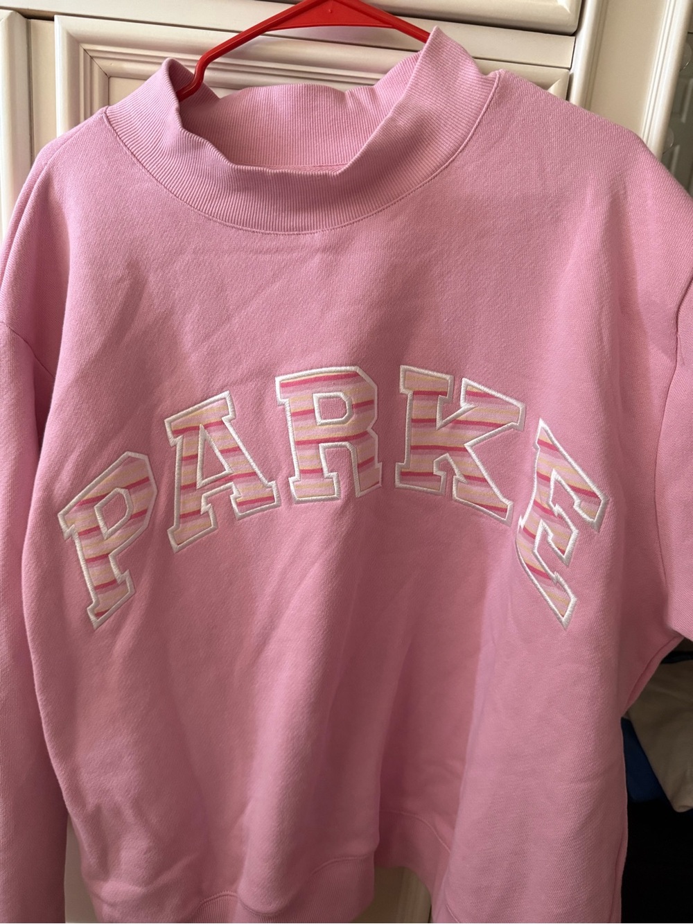 Varsity Mockneck Sweatshirt in Sweetpea Pink - Picture 3 of 6